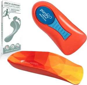 3/4 High Support Arch Orthopedic Insoles Heel Poron Shock Absorbing Insole, Relief Plantar Fasciitis, Flat Feet, Metatarsal Pain, Heel Pain Men Women EU 39-46 Red Pu yellow Fabric