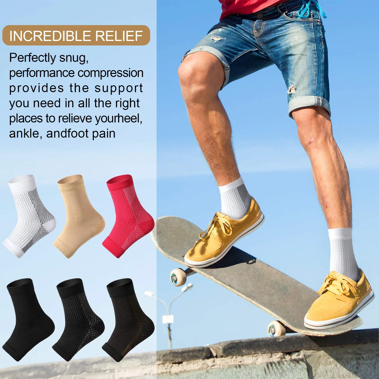 7 Pairs Compression Foot Sleeves Ankle Compression Socks for Foot and Heel Pain Relief for Everyday Use with Arch Support Men and Women (Size L, Size XL) Size L, Size XL