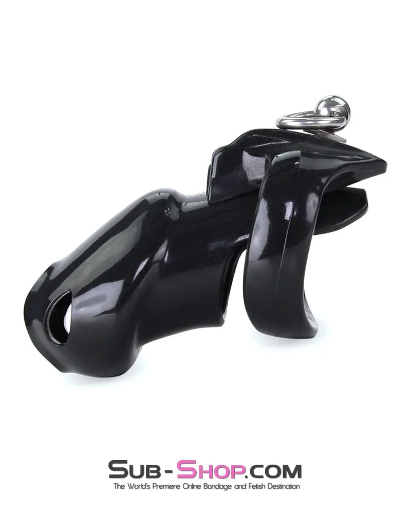 7869M      Hard Up Cock Cage Chastity with Lead Ring – Black with Medium Cock Ring