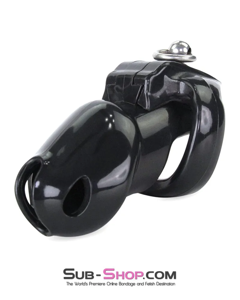 7869M      Hard Up Cock Cage Chastity with Lead Ring – Black with Medium Cock Ring