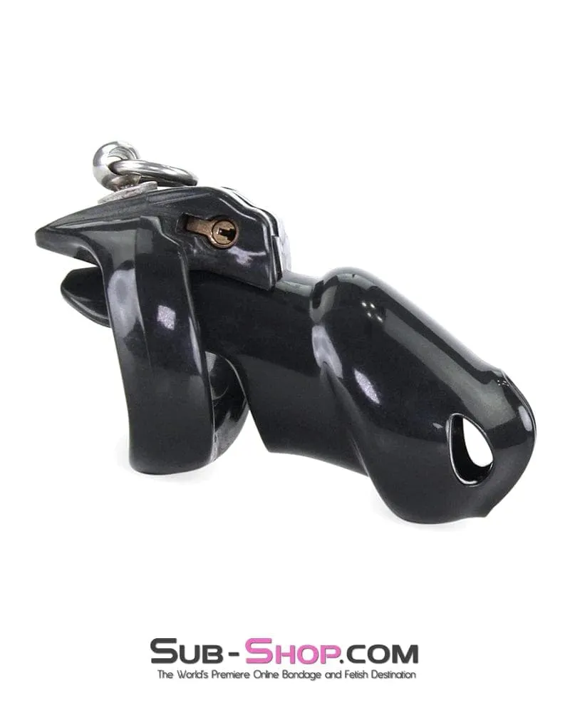7869M-SIS      Hard Up Cock Cage Sissy Chastity with Lead Ring – Black with Medium Cock Ring