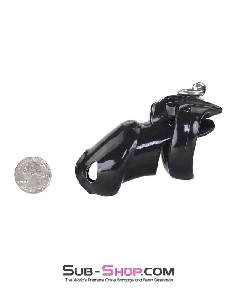 7869M-SIS      Hard Up Cock Cage Sissy Chastity with Lead Ring – Black with Medium Cock Ring