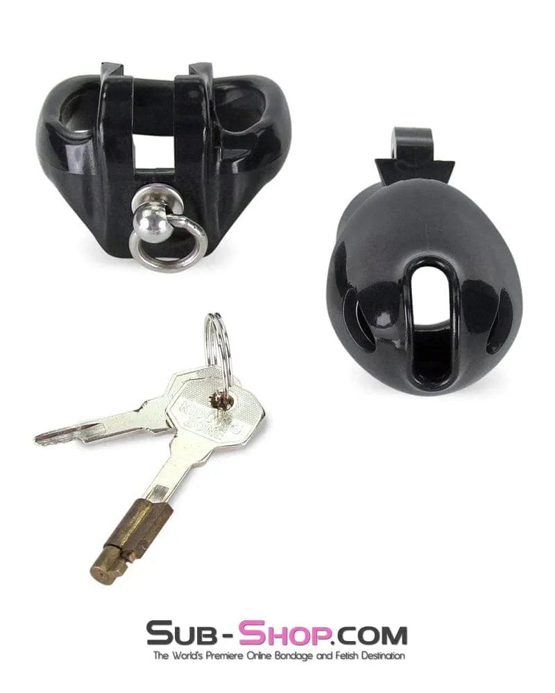 7869M-SIS      Hard Up Cock Cage Sissy Chastity with Lead Ring – Black with Medium Cock Ring