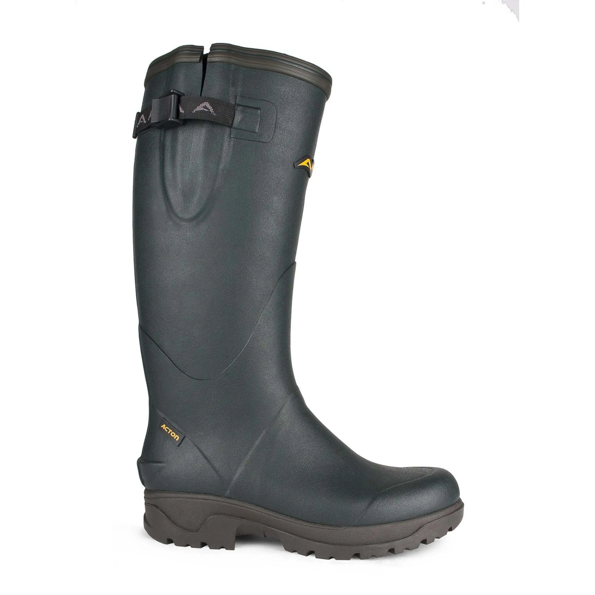Acton Men's Rain Boots Tackle Plain Toe - Waterproof w/ Natural Rubber, Neoprene Lined, Shock-Absorbing EVA Outsole, Adjustable Strap | Sizes 7-13