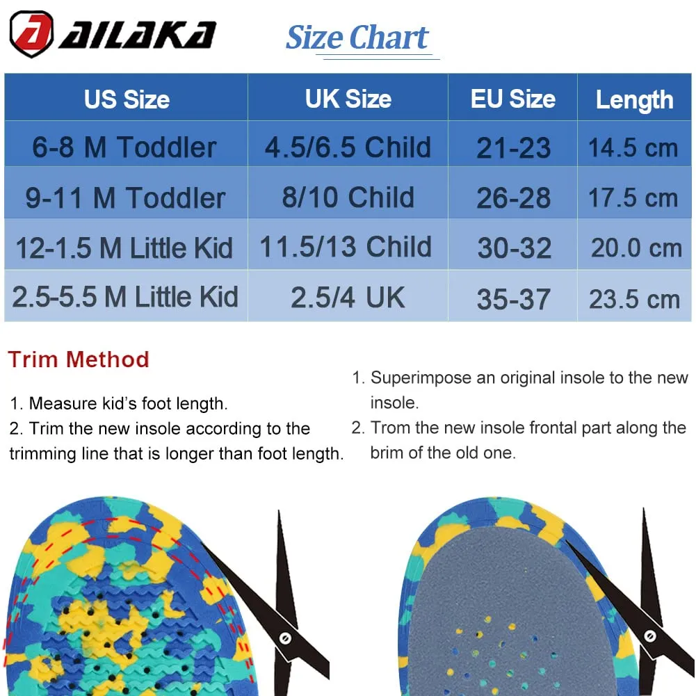 Ailaka Kids Orthotic Cushioning Arch Support Shoe Insoles, Children EVA Foam Inserts for Flat Feet, Plantar Fasciitis 2.5-5.5 M US Little Kid