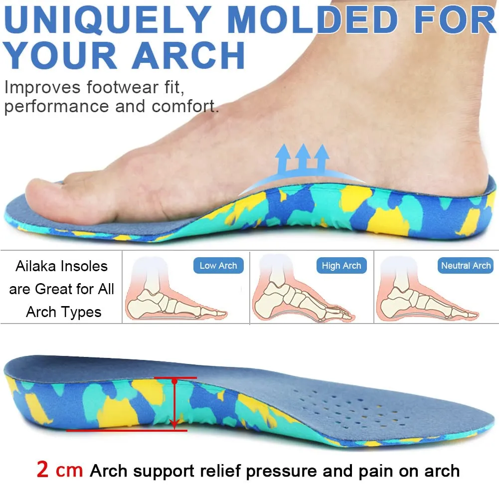 Ailaka Kids Orthotic Cushioning Arch Support Shoe Insoles, Children EVA Foam Inserts for Flat Feet, Plantar Fasciitis 2.5-5.5 M US Little Kid