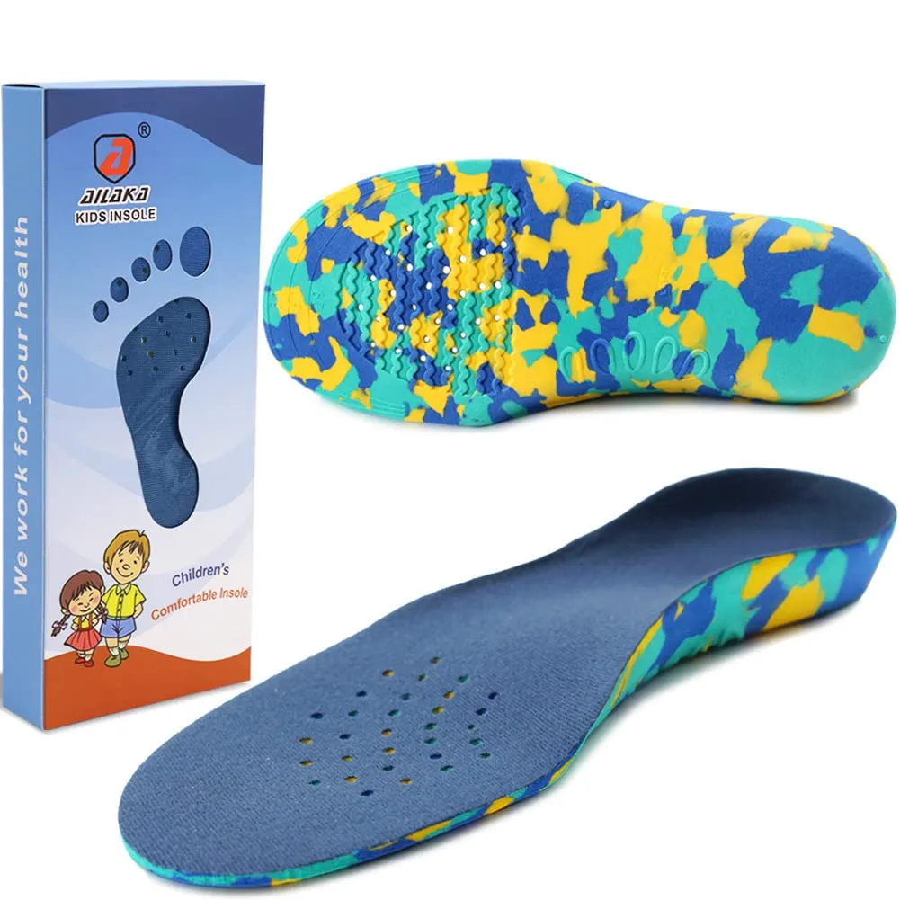 Ailaka Kids Orthotic Cushioning Arch Support Shoe Insoles, Children EVA Foam Inserts for Flat Feet, Plantar Fasciitis 2.5-5.5 M US Little Kid