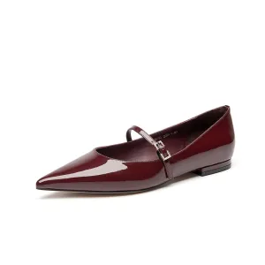 BeauToday Handmade Pointed Toe Soft Leather Flats Womens Mary Jane Shoes with Metal Buckle Closure