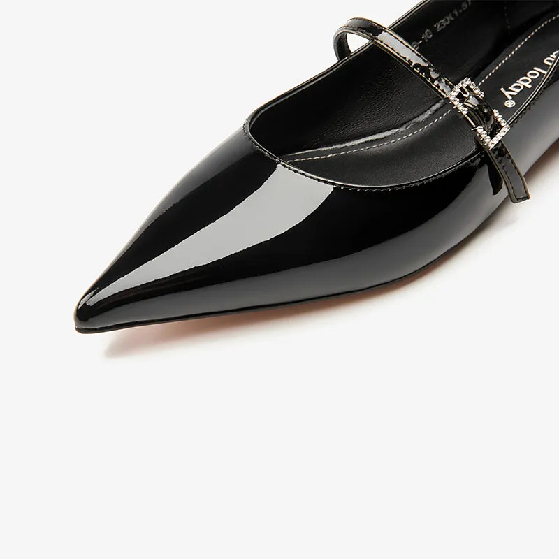 BeauToday Handmade Pointed Toe Soft Leather Flats Womens Mary Jane Shoes with Metal Buckle Closure