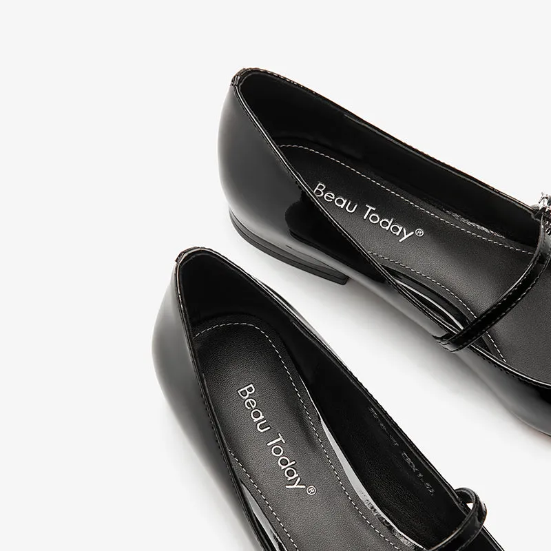 BeauToday Handmade Pointed Toe Soft Leather Flats Womens Mary Jane Shoes with Metal Buckle Closure