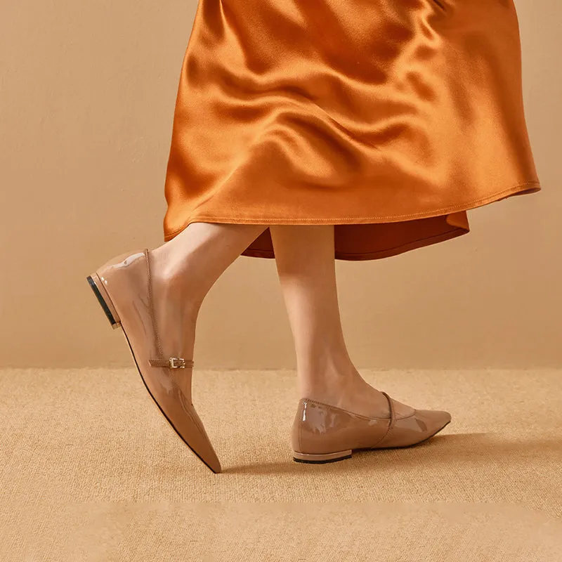 BeauToday Handmade Pointed Toe Soft Leather Flats Womens Mary Jane Shoes with Metal Buckle Closure