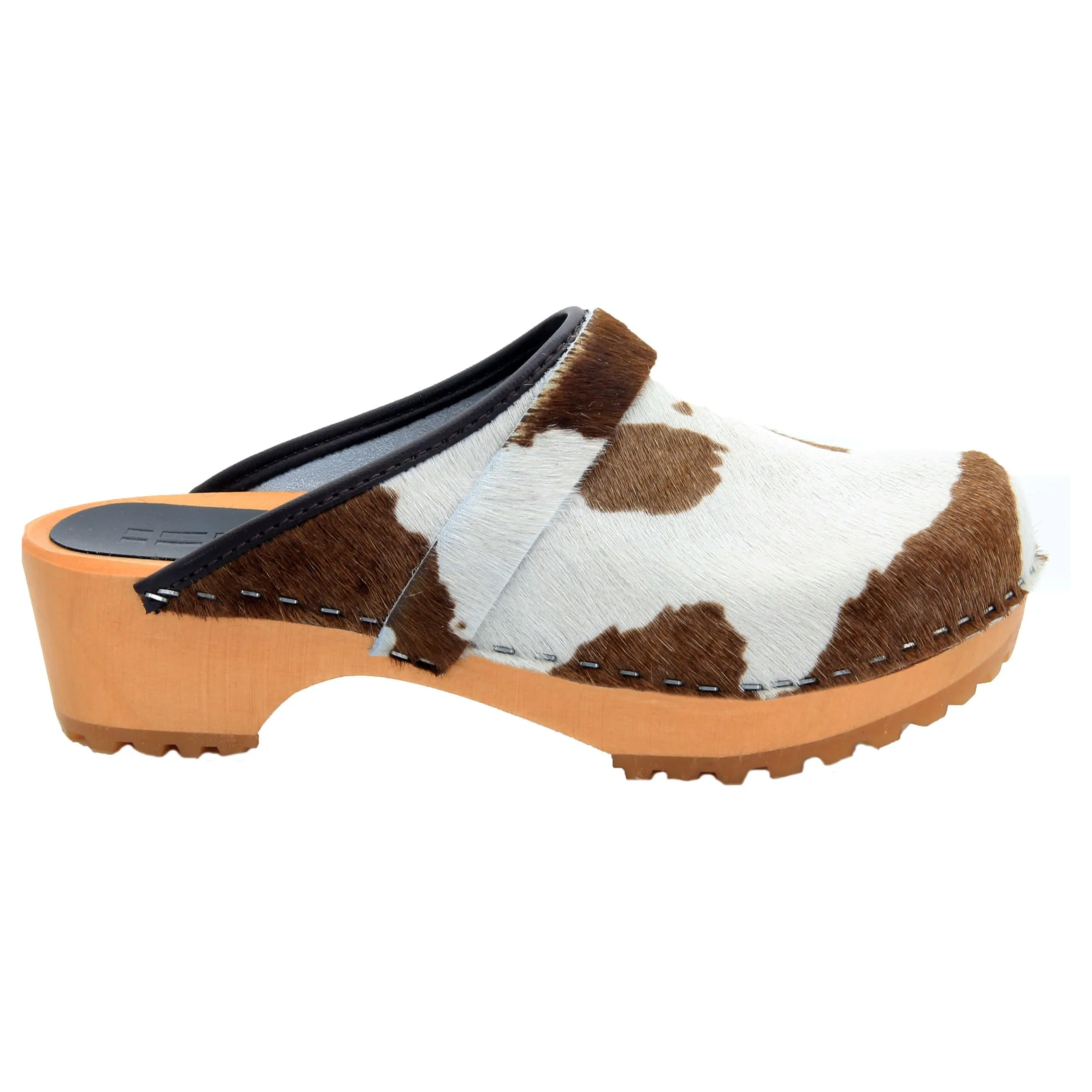 BJORK Safari Wood Open Back Brown Cow Leather Clogs - CLOSEOUT