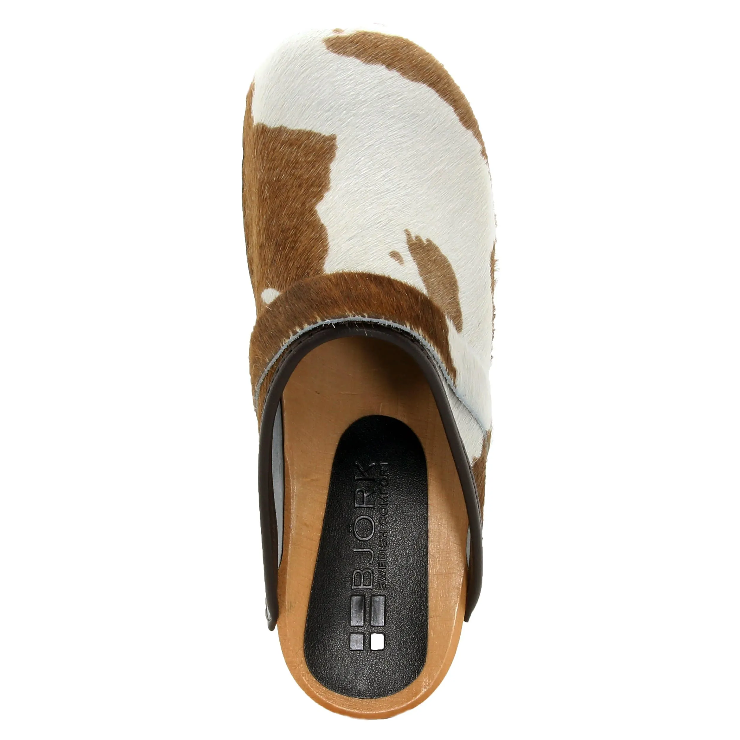 BJORK Safari Wood Open Back Brown Cow Leather Clogs - CLOSEOUT