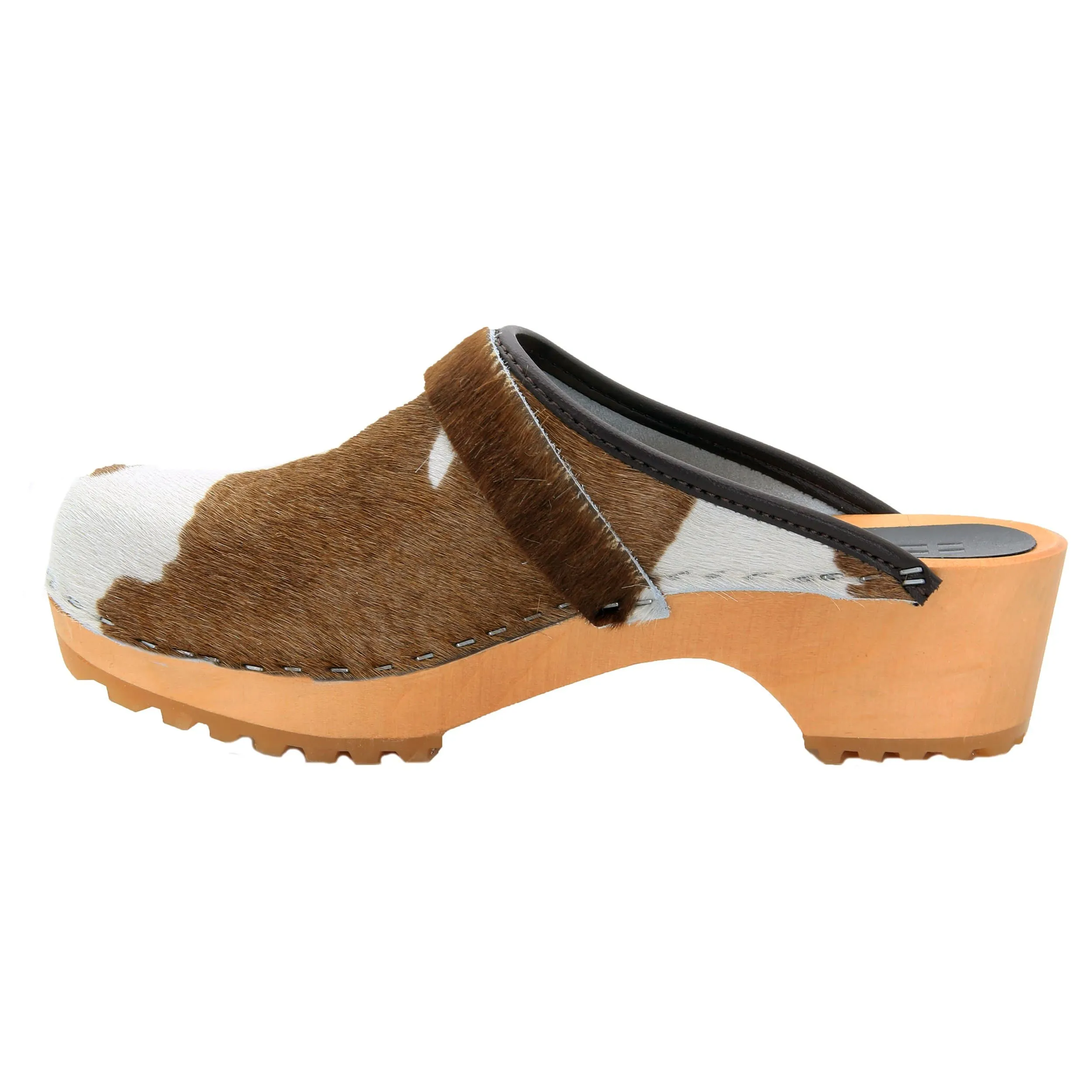 BJORK Safari Wood Open Back Brown Cow Leather Clogs - CLOSEOUT