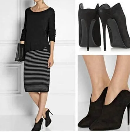 Black Suede Pointed Toe Mules Pumps