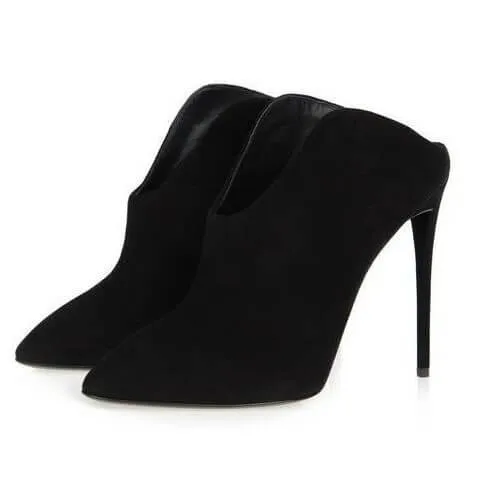 Black Suede Pointed Toe Mules Pumps