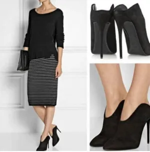 Black Suede Pointed Toe Mules Pumps