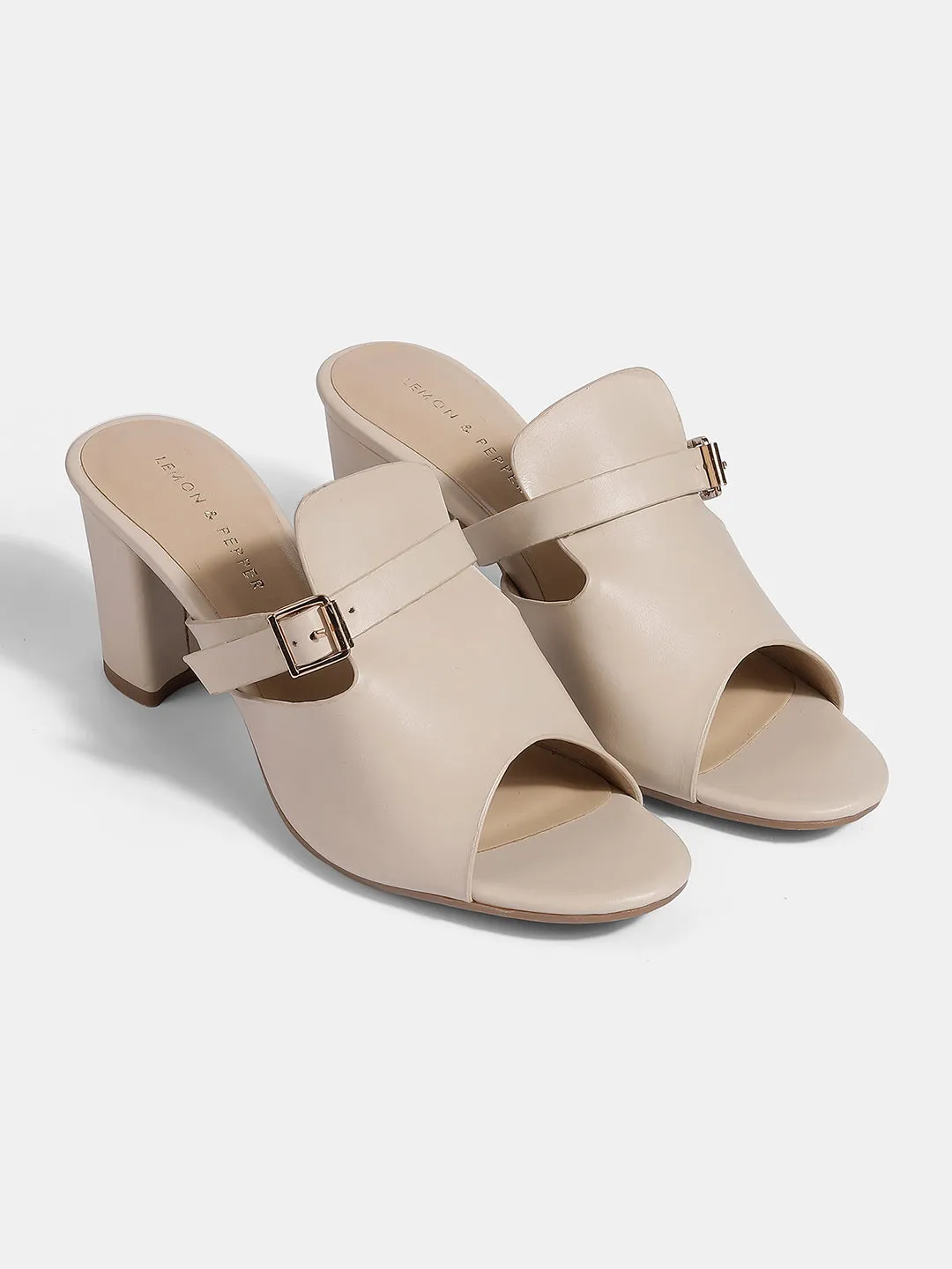 Block Heel Open-Toe Mules
