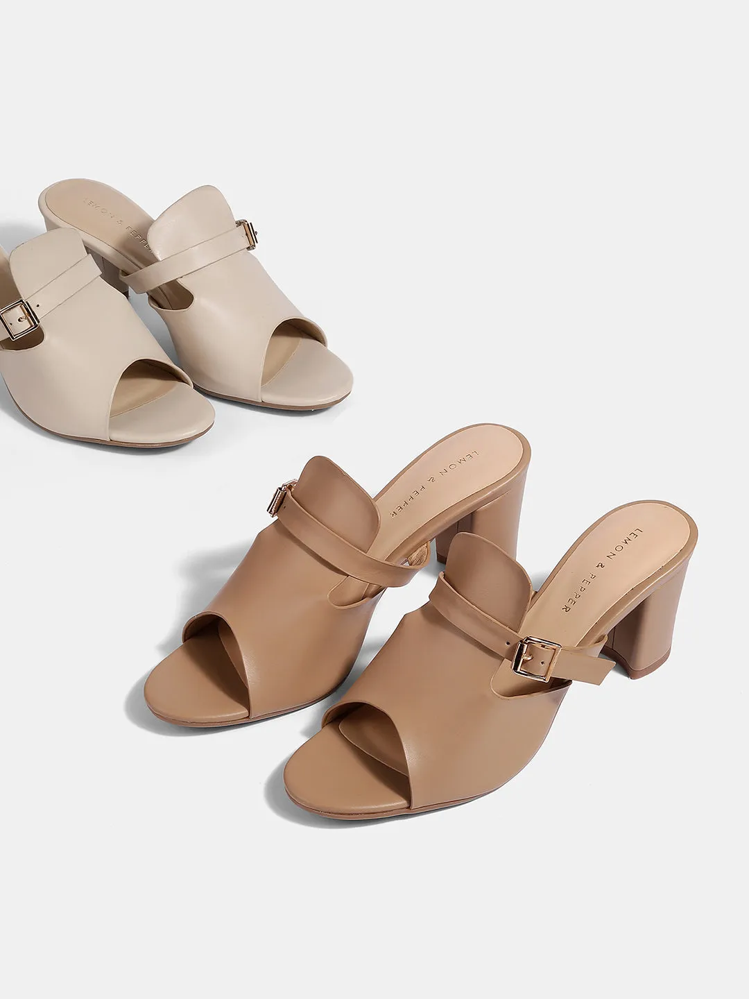 Block Heel Open-Toe Mules