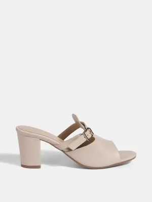 Block Heel Open-Toe Mules