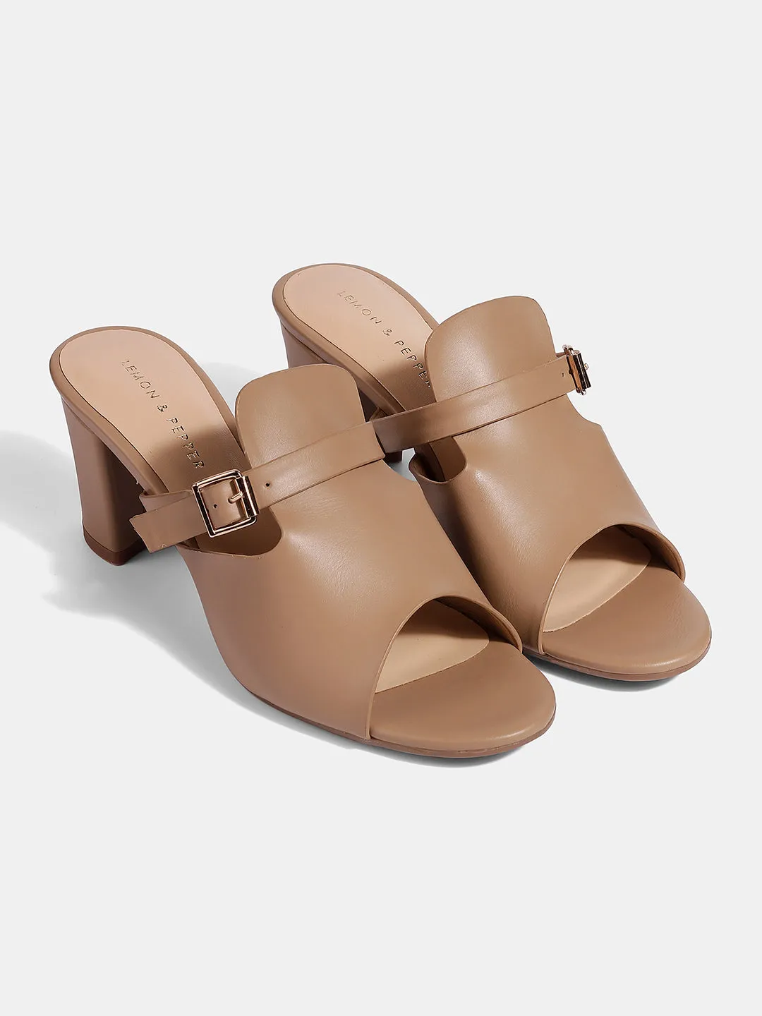 Block Heel Open-Toe Mules