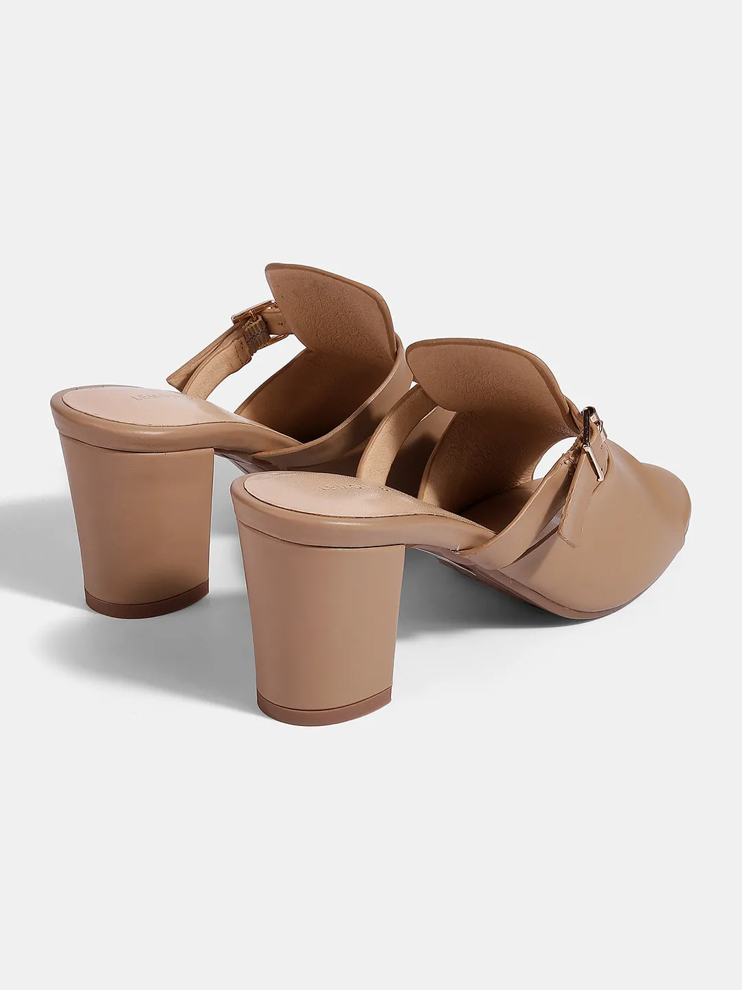 Block Heel Open-Toe Mules