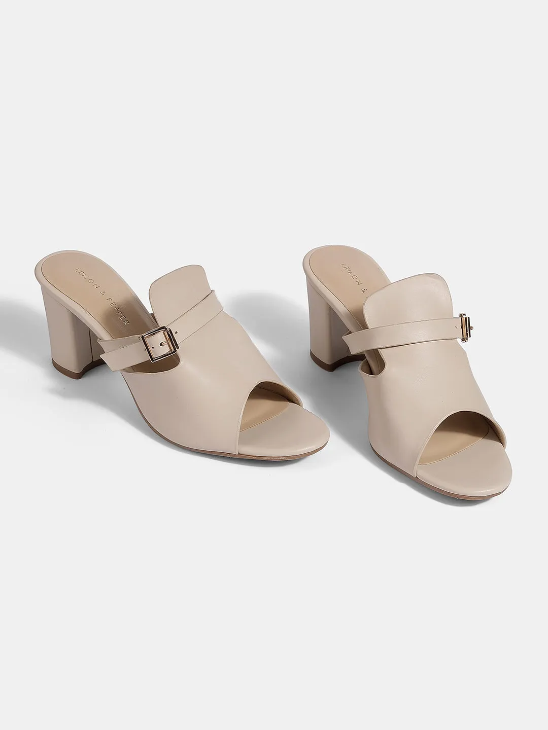 Block Heel Open-Toe Mules