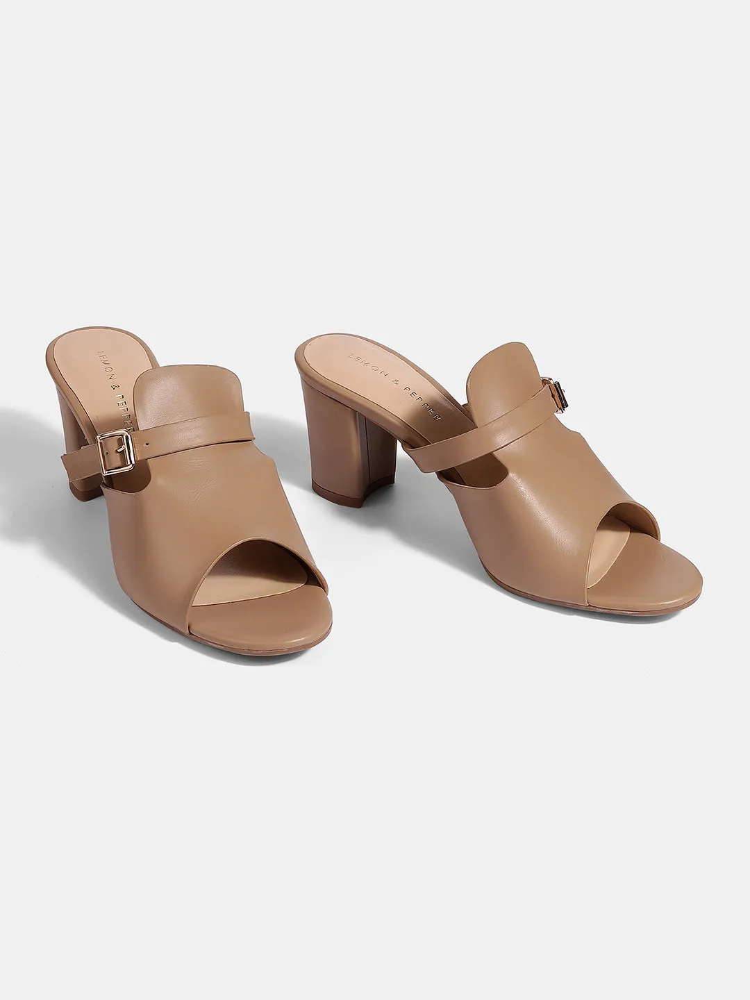 Block Heel Open-Toe Mules