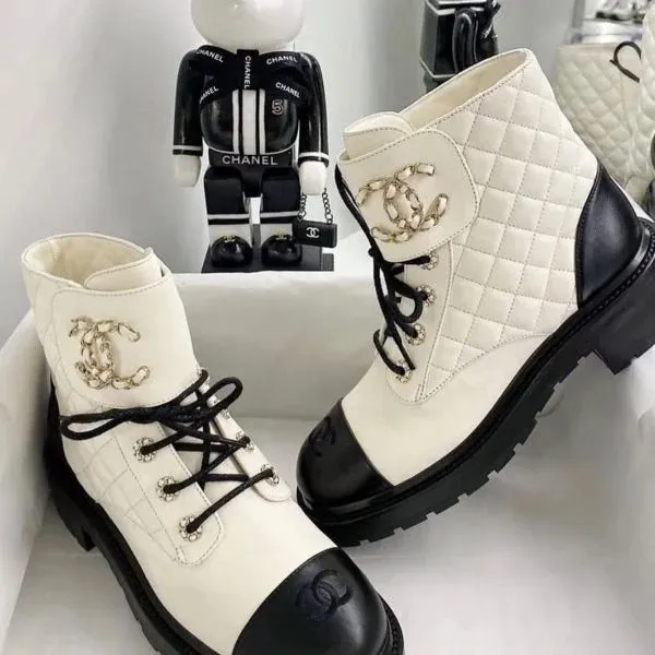 Chanel Leather Lace Up Boots