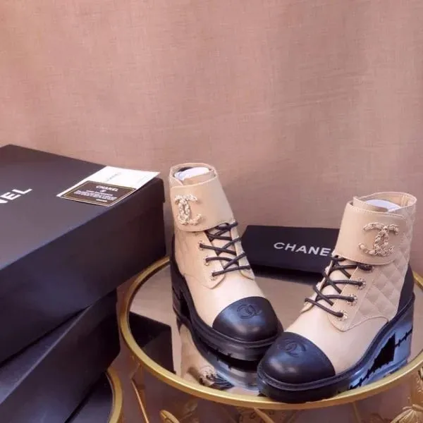 Chanel Leather Lace Up Boots