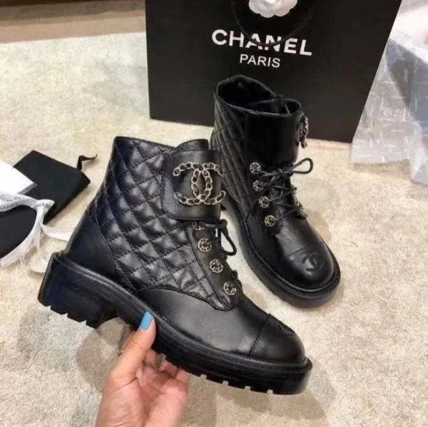 Chanel Leather Lace Up Boots