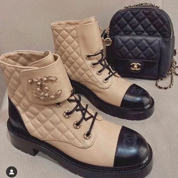 Chanel Leather Lace Up Boots