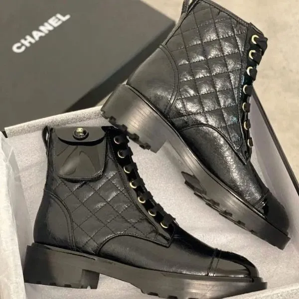 Chanel Leather Lace Up Boots