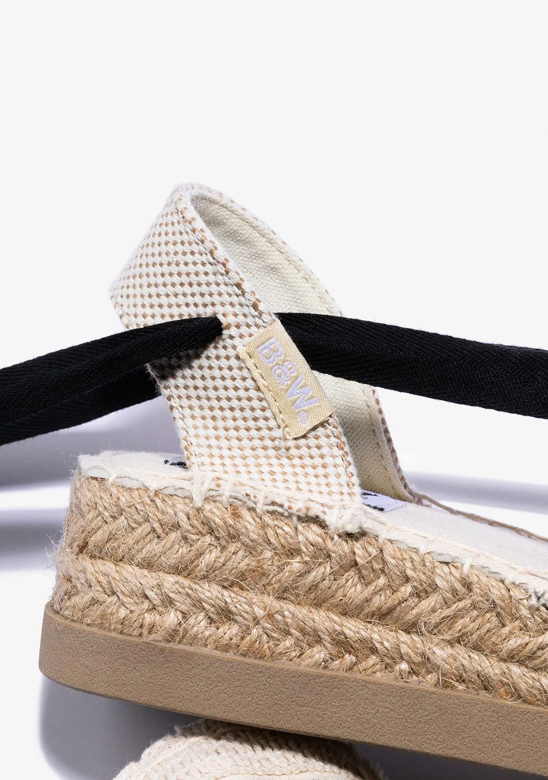 Girl's Beige Wedge Espadrilles Canvas B&W