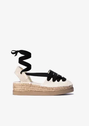 Girl's Beige Wedge Espadrilles Canvas B&W