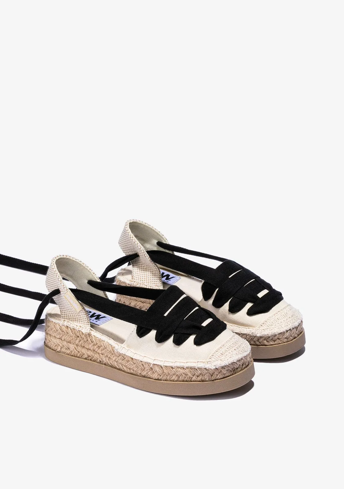 Girl's Beige Wedge Espadrilles Canvas B&W