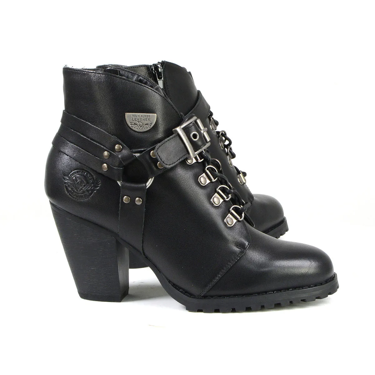 MBL9458 Women's Black Leather Boots with Classic Harness Ring