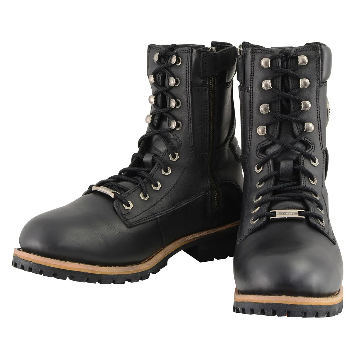 MBM9095 Men’s Classic Black Logger Lace-Up Boots with Side Zipper
