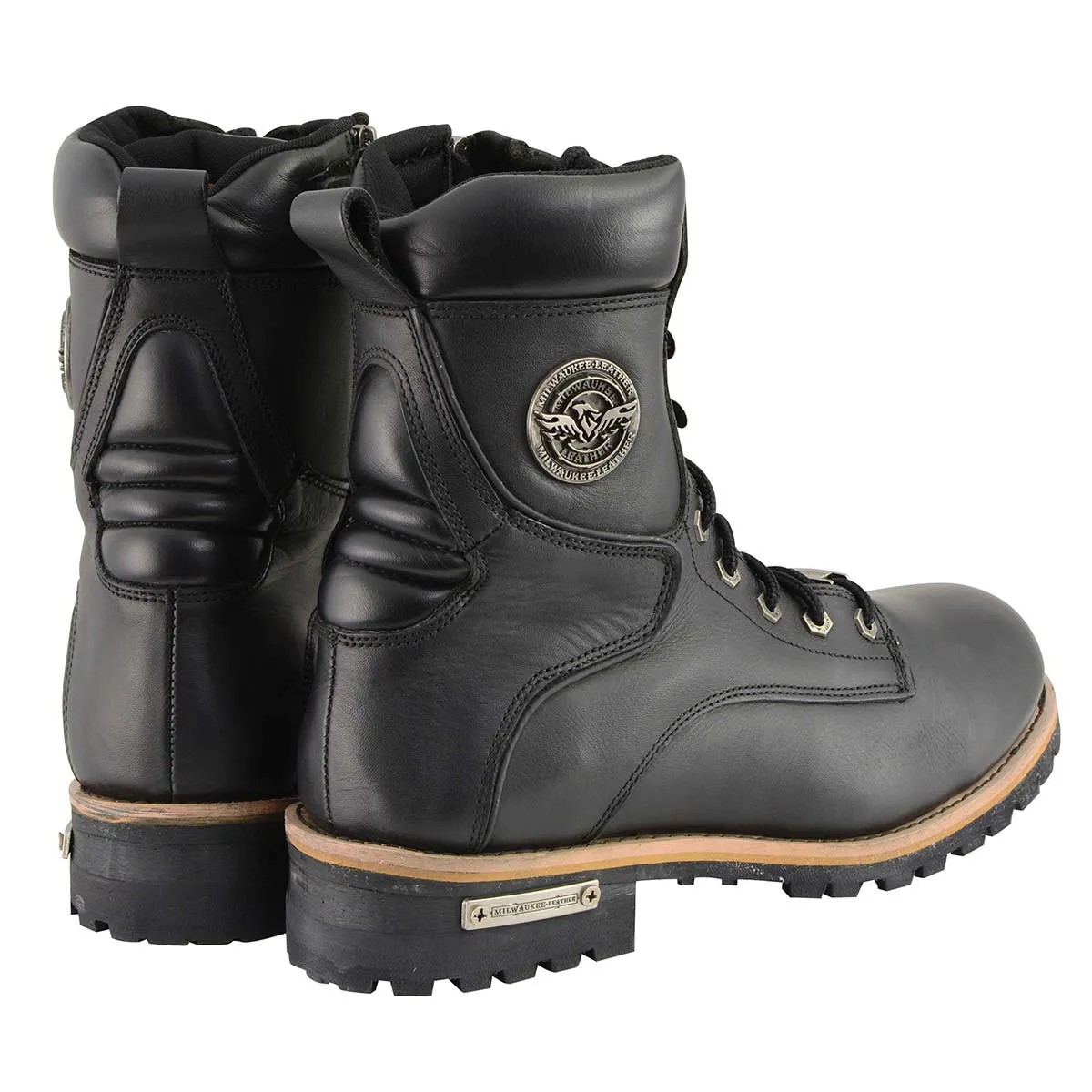 MBM9095 Men’s Classic Black Logger Lace-Up Boots with Side Zipper