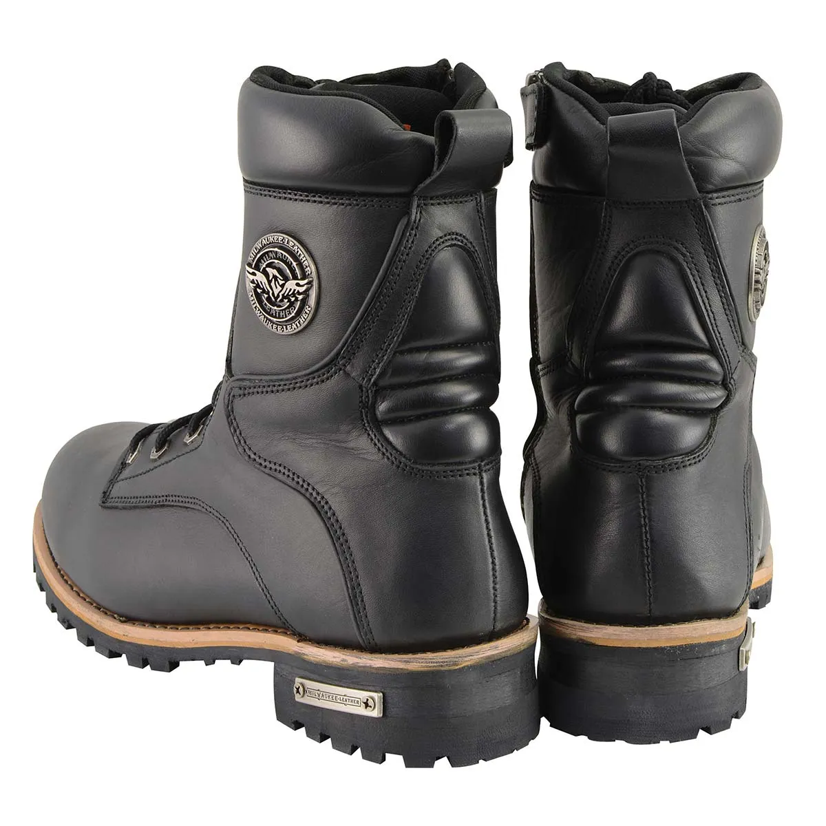 MBM9095 Men’s Classic Black Logger Lace-Up Boots with Side Zipper