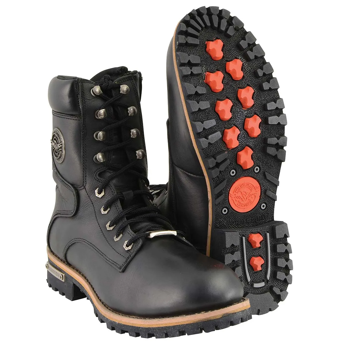 MBM9095 Men’s Classic Black Logger Lace-Up Boots with Side Zipper