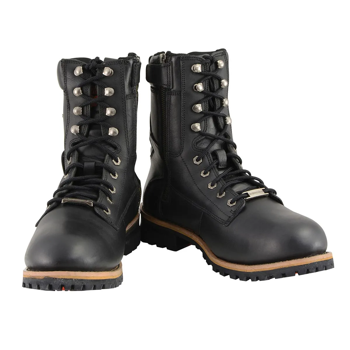 MBM9095 Men’s Classic Black Logger Lace-Up Boots with Side Zipper