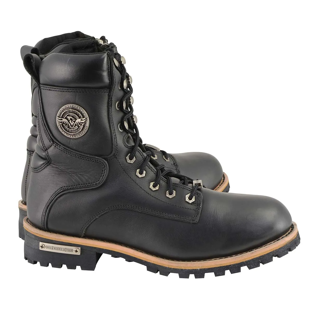 MBM9095 Men’s Classic Black Logger Lace-Up Boots with Side Zipper