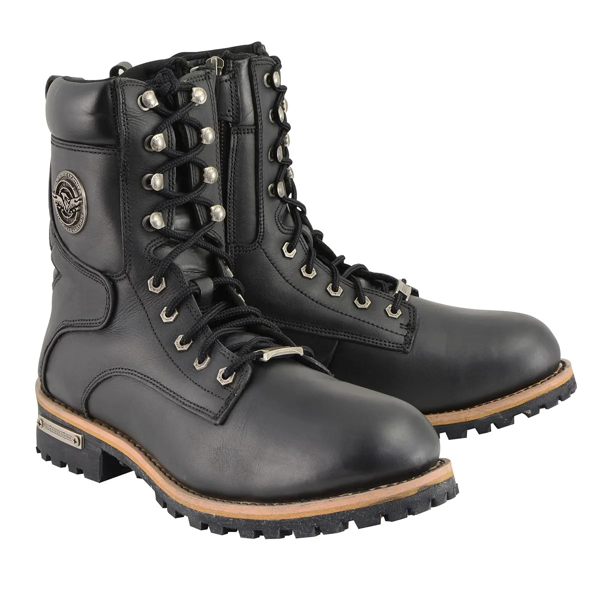 MBM9095 Men’s Classic Black Logger Lace-Up Boots with Side Zipper