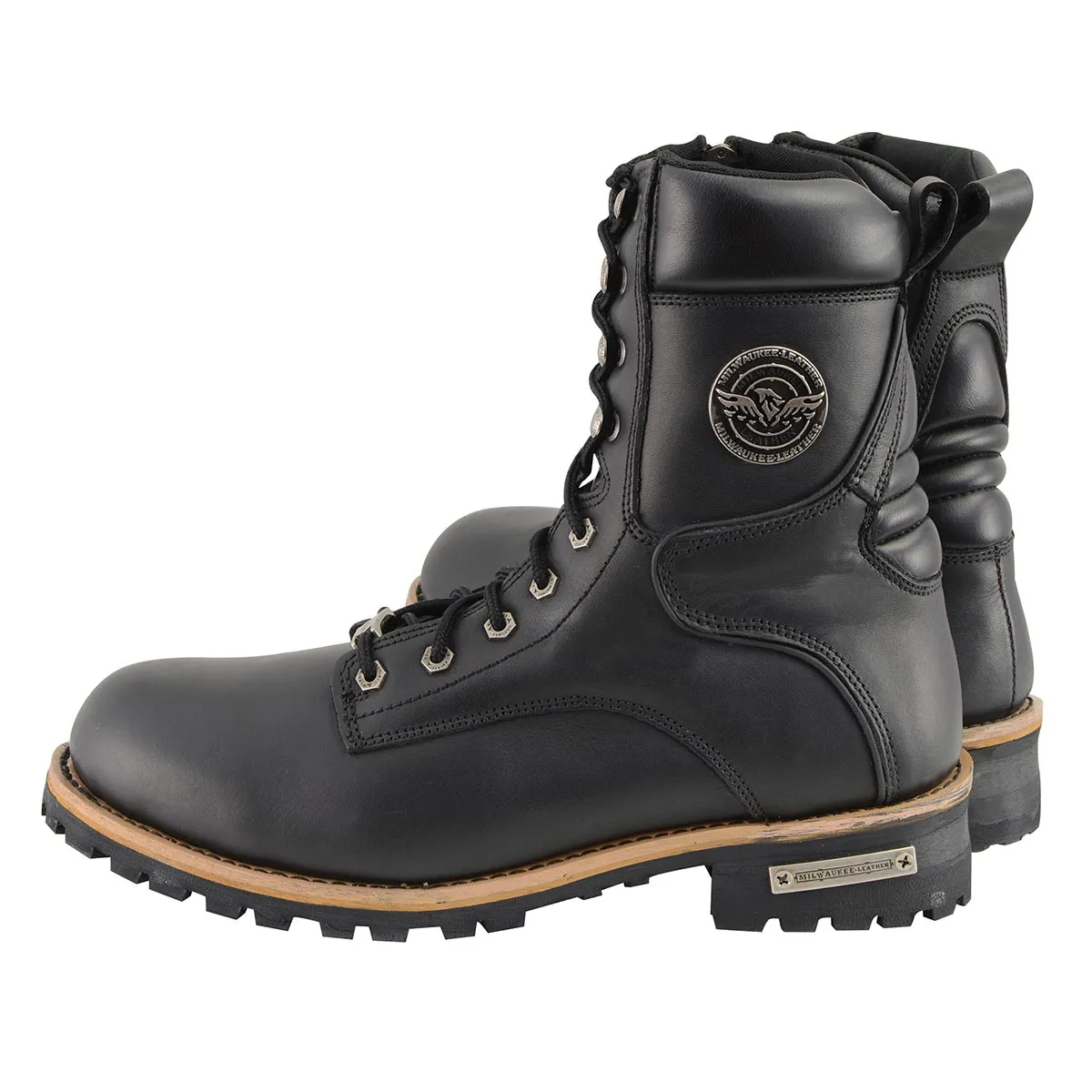 MBM9095 Men’s Classic Black Logger Lace-Up Boots with Side Zipper