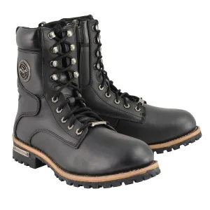 MBM9095 Men’s Classic Black Logger Lace-Up Boots with Side Zipper