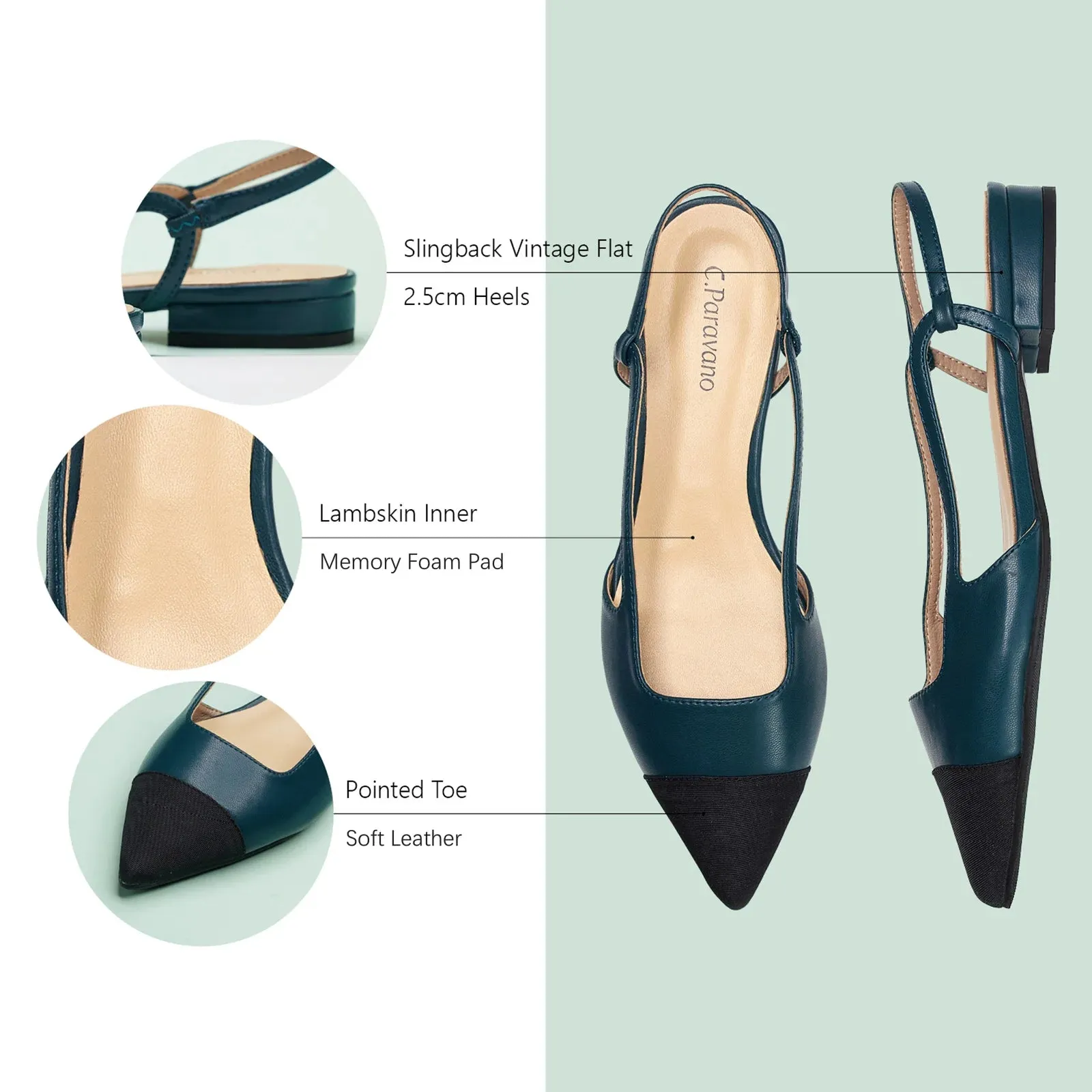 Pointed Toe Elegant Slingback Flats