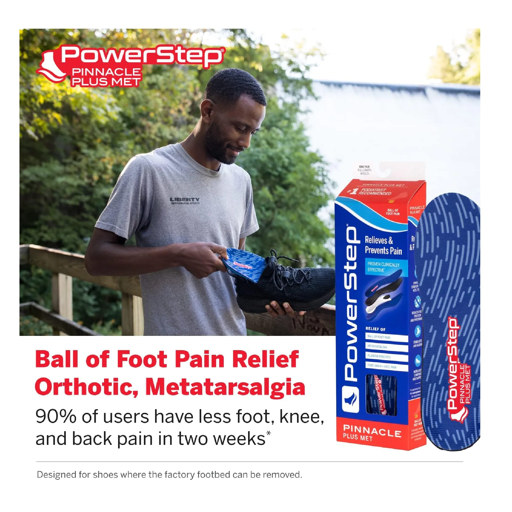 Powerstep Pinnacle Plus Metatarsal Pain Relief Orthotics - Shoe Inserts for Metatarsalgia, Arch Support, and General Ball of Foot Pain Relief