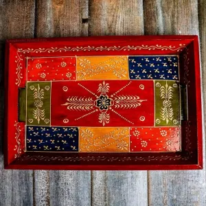 Premium HandPainted Wooden Serving Tray Small, Medium & Large | Antique Red Tray