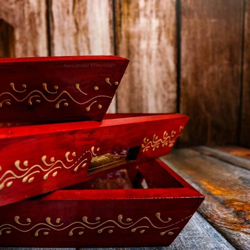 Premium HandPainted Wooden Serving Tray Small, Medium & Large | Antique Red Tray